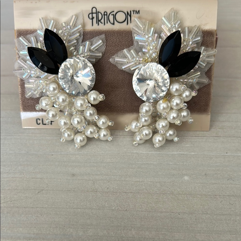 Black and White Pearl Clip On Earrings